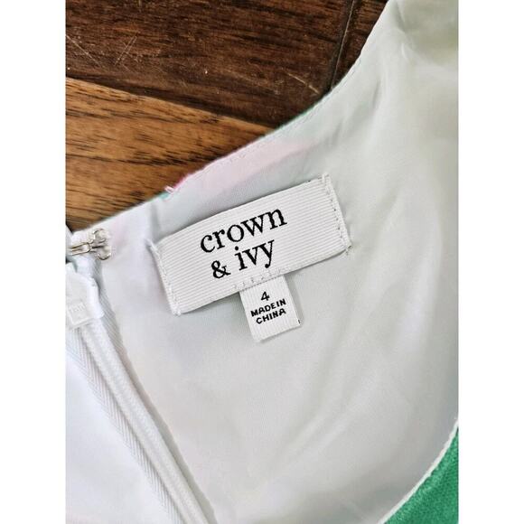 Crown & Ivy Women's Size 4 Sleeveless Pink Green Chevron Print Dress EUC Pockets - Picture 2 of 7